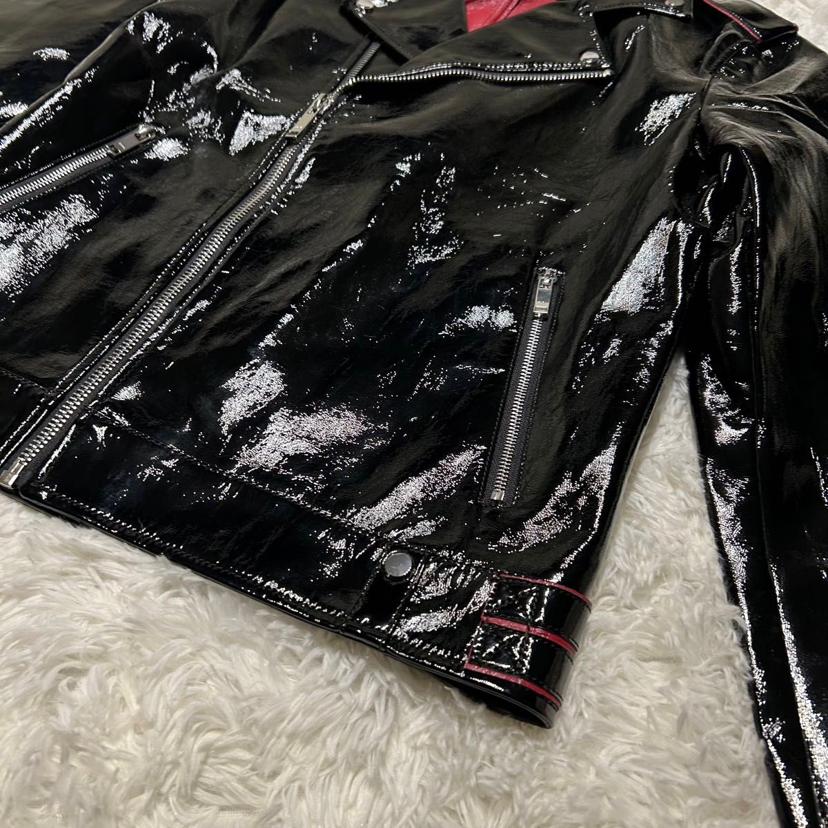 極美品✨】特価✨】ZARA エナメルビニールダブルライダースジャケット L 極美品】特価】ZARA エナメルビニールダブルライダース