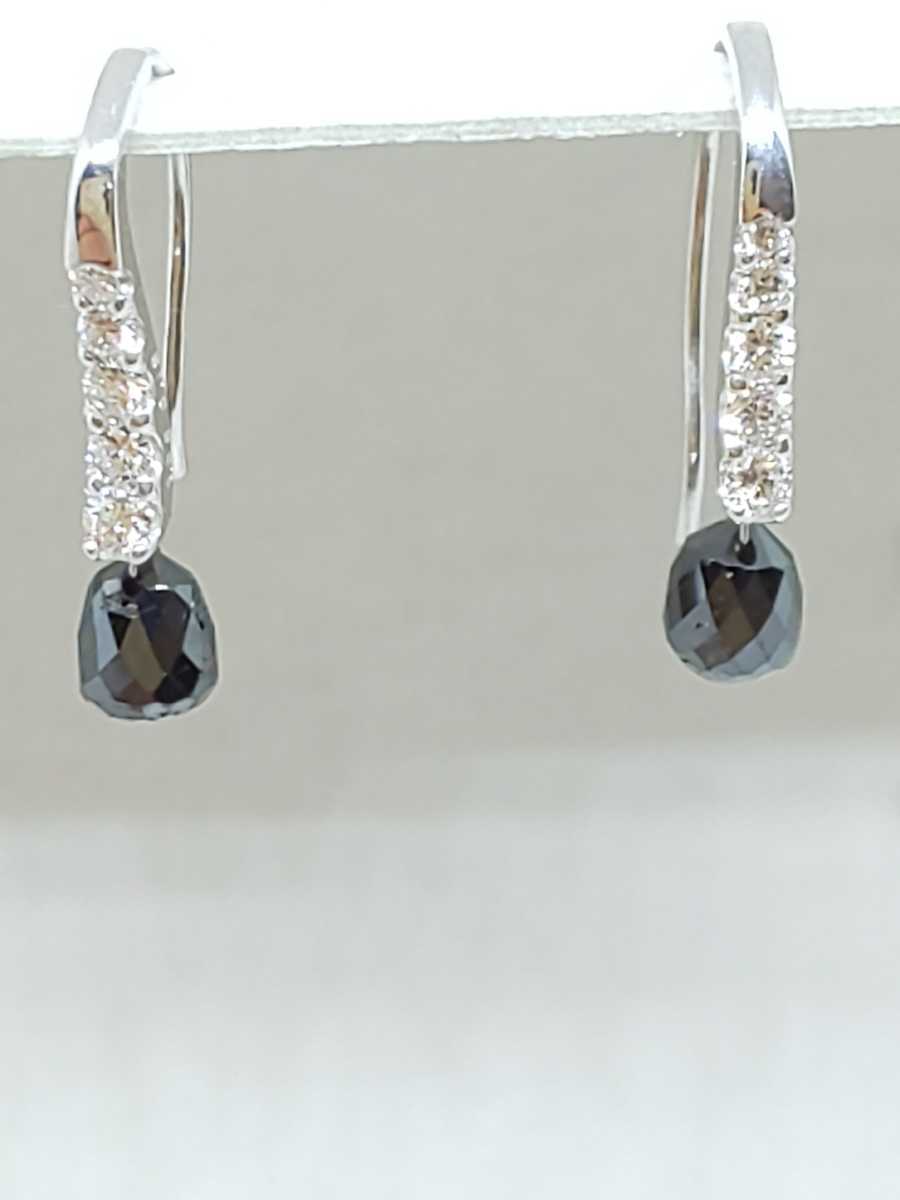 ◇新品◇ K18WG ブラックダイヤ&ダイヤ ピアス 1.36ct&0.18ct www