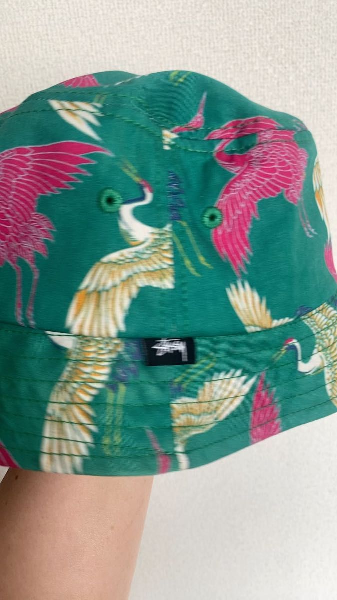 STUSSY バケットハット 鶴柄 グリーン