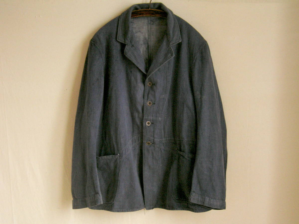 希少！1940sイギリスデニム4ボタンワークジャケット ビンテージ コットンカバーオール ブリティッシュ ブルー コート レア