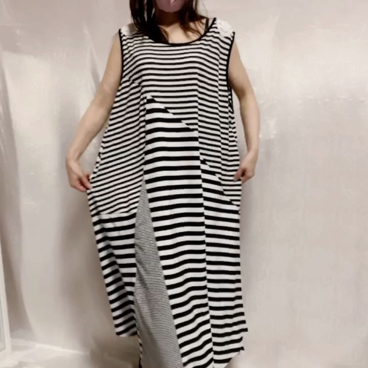 【大きいサイズ】GoldJapanランダムボーダー×レース*L~4XL(5L)フレアワンピース ワンピース ノースリーブ