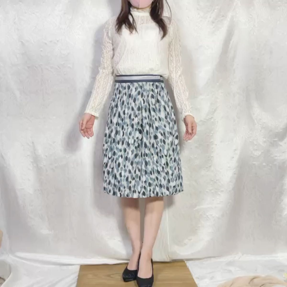 【極美品】h bis 雨粒模様スカート/38(M〜L)ブルー系 スカート 総柄