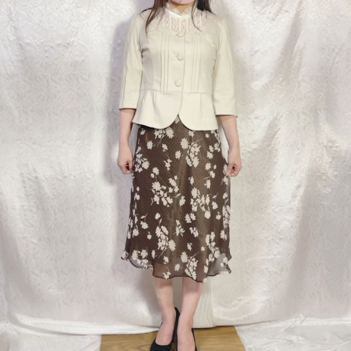 【極美品】ASCOT アスコット 花柄ドット ミモレ丈シフォンスカート M~L マーメイドスカート