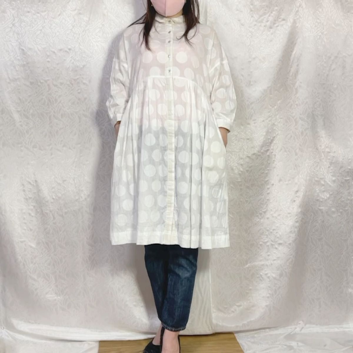 【美品】上質コットン×貝ボタン アズノウアズピンキーのシャツワンピース 長袖 シャツワンピース シャツワンピ チュニック ロング