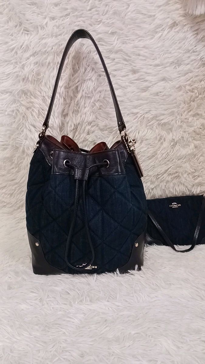 【美品】COACH コーチ 2way デニム キルティング 巾着型 ポーチ付き
