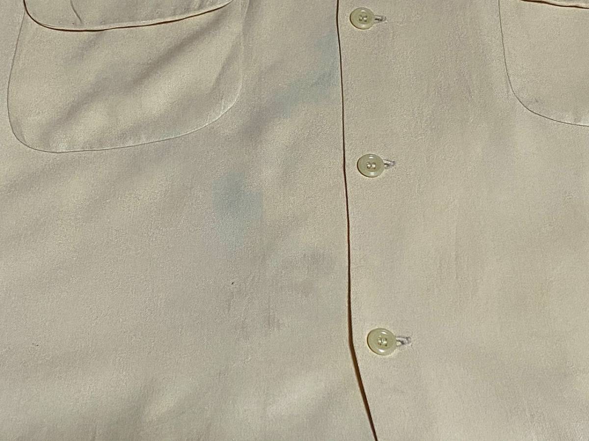 ☆チェーンステッチ入☆Made in USA制アメリカ制ビンテージレーヨンギャバシャツ40s40年代50s50年代ボーリングシャツハンドステッチデカ襟M
