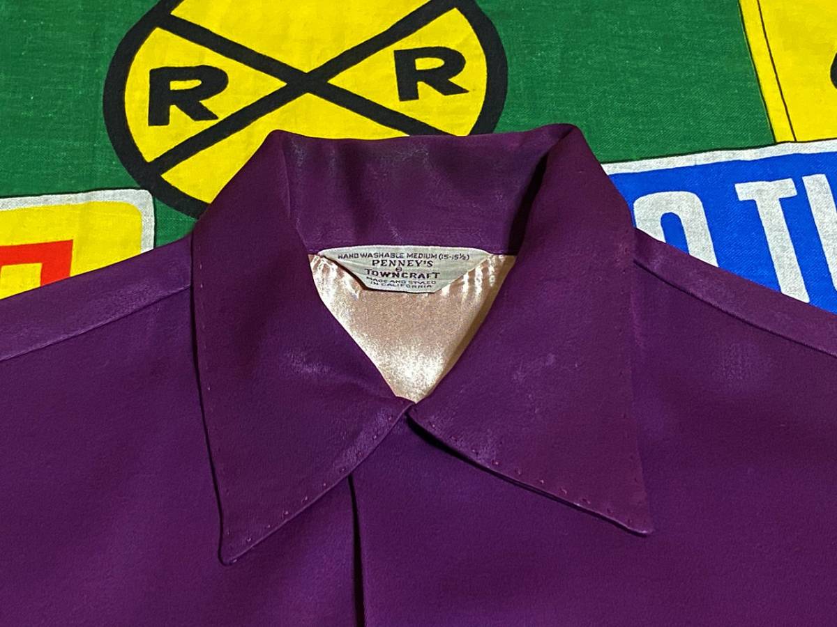 【珍色】Made in USA製アメリカ製TOWNCRAFTタウンクラフトビンテージレーヨンギャバシャツハンドステッチ紫色パープル40s40年代50s50年代M_画像4