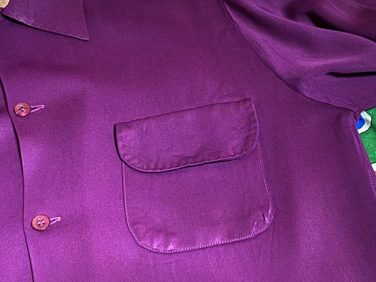 【珍色】Made in USA製アメリカ製TOWNCRAFTタウンクラフトビンテージレーヨンギャバシャツハンドステッチ紫色パープル40s40年代50s50年代M_画像8