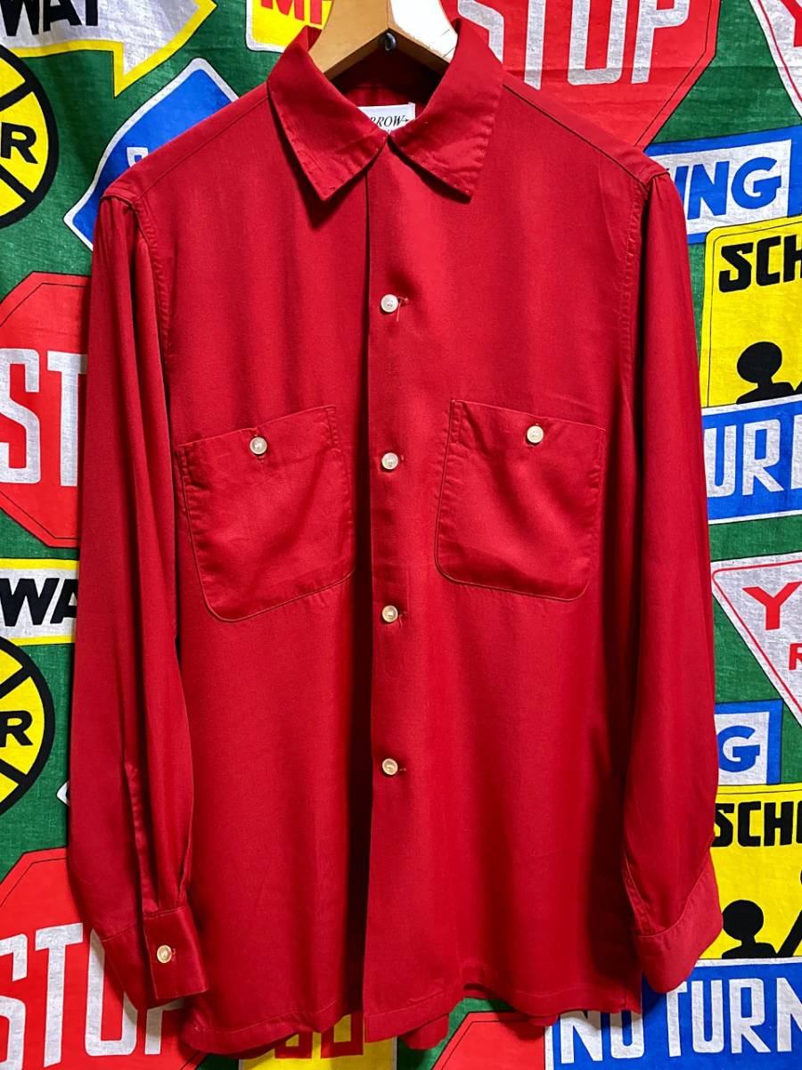 ★コンディション◎な1枚★Made in USA製アメリカ製ARROWアロービンテージレーヨンギャバシャツ50s50年代60s60年代ハンドステッチ赤単色S_画像2