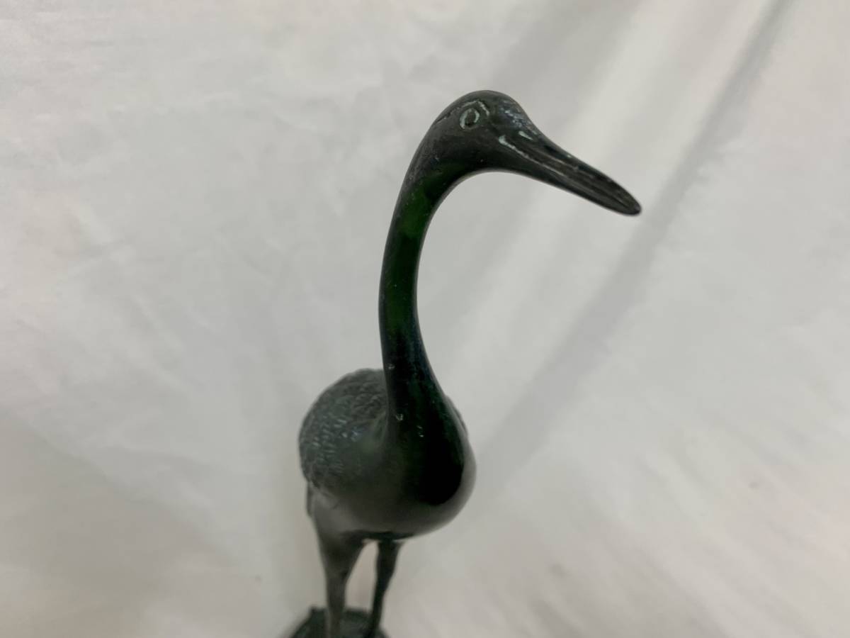 美術品】置物 青銅 鶴 亀 10×7×27 美術品】置物 青銅 鶴 亀 10×7×27
