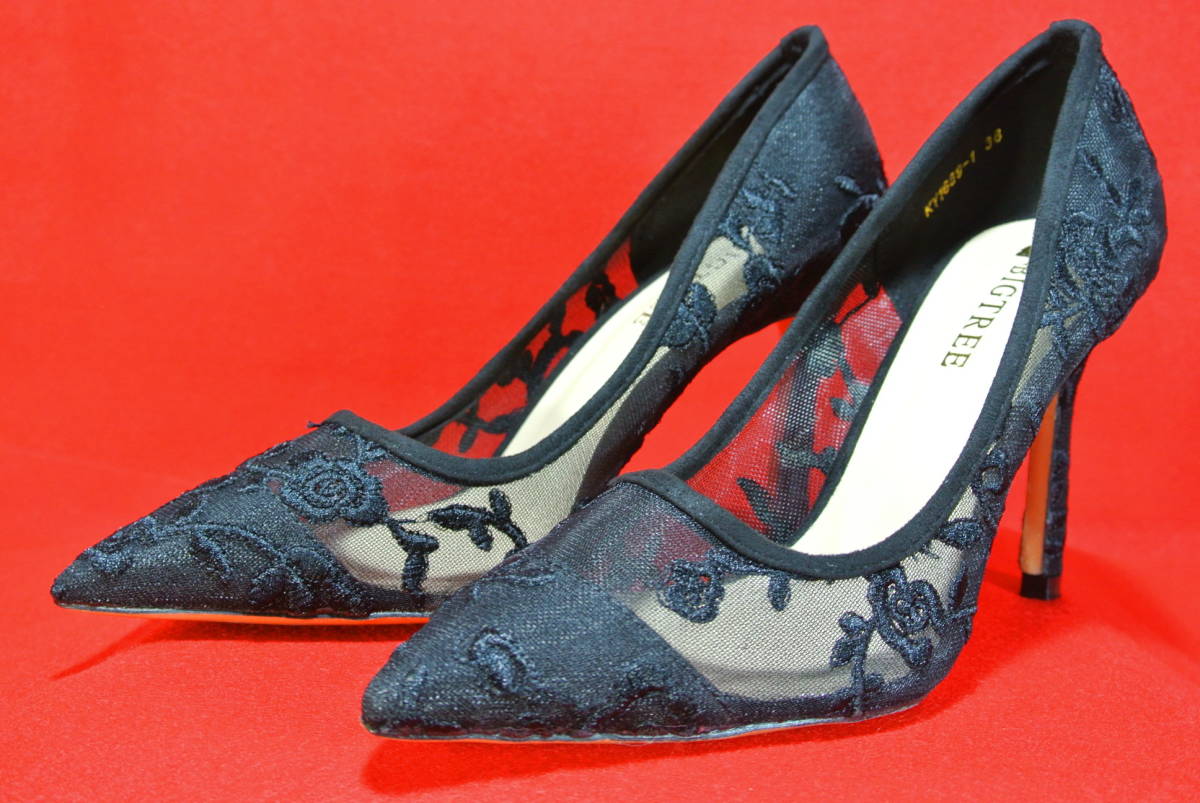  beautiful legs embroidery pumps ( mesh ) 24.0cm black 10cm heel 