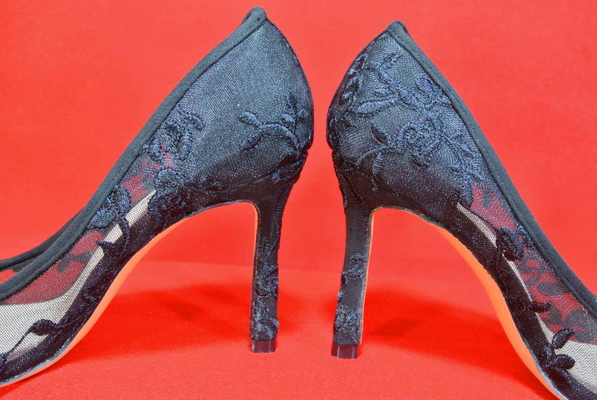  beautiful legs embroidery pumps ( mesh ) 24.0cm black 10cm heel 