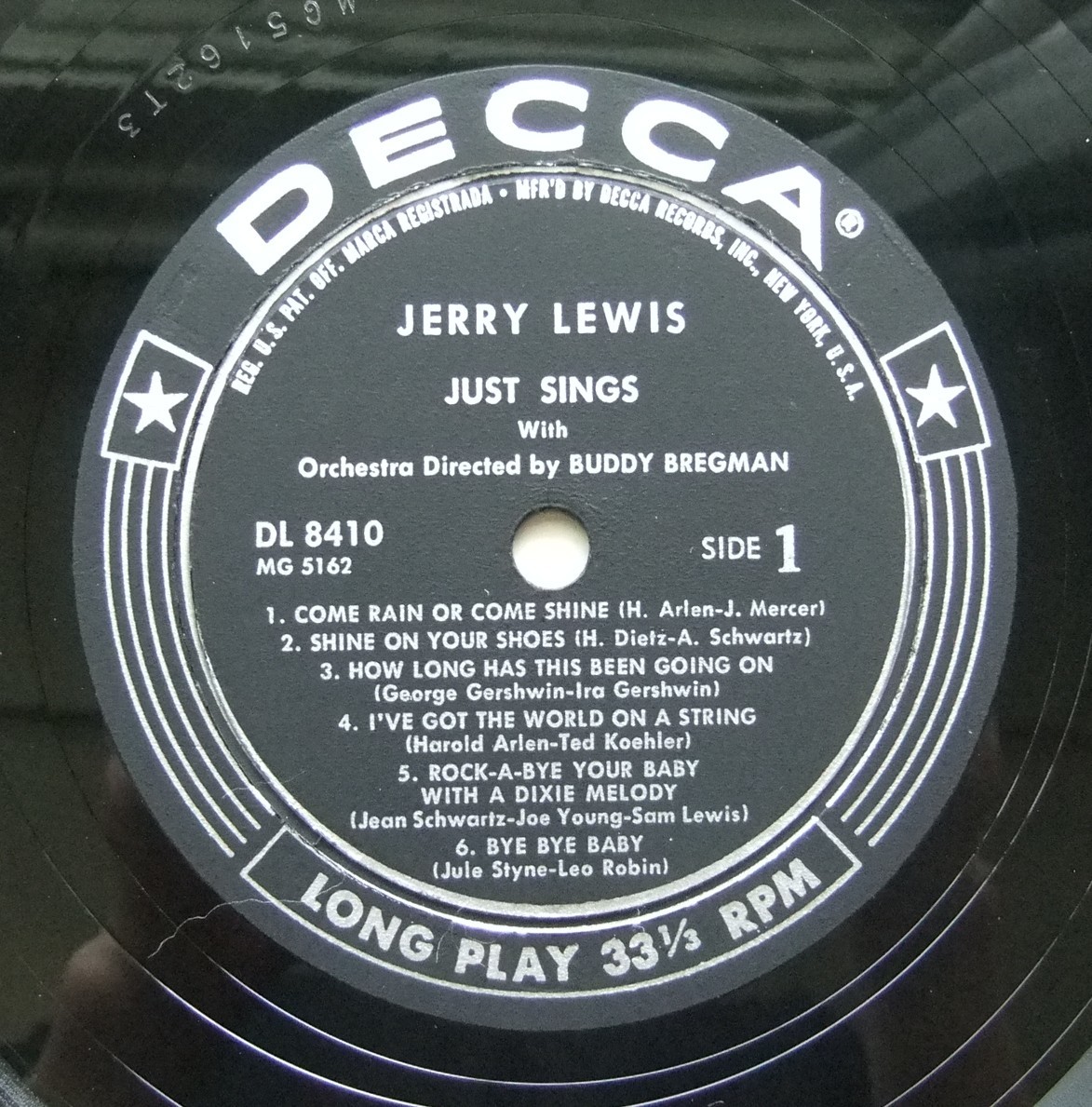 ◆ JERRY LEWIS / Just Sings ◆ Decca DL 8410 (black:dg) ◆ W_画像3