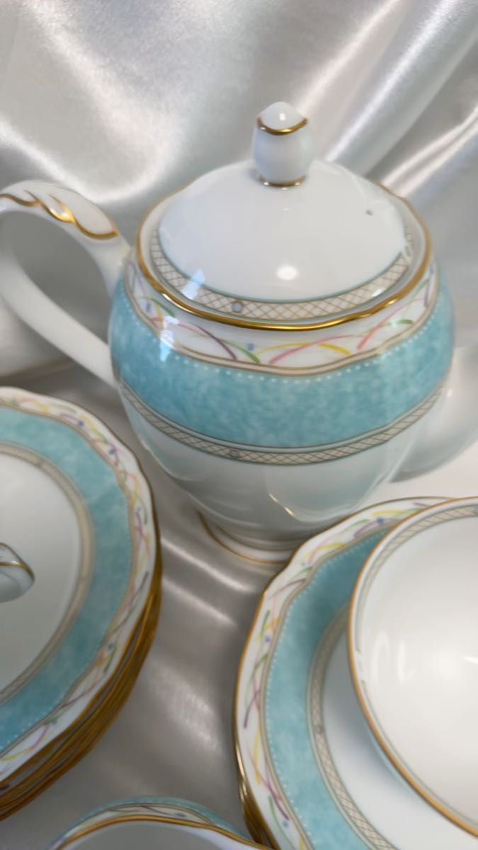 ★未使用★ノリタケ ハナレイク カップ&ソーサー クリーマー シュガーポット ティーポット ケーキプレート 華麗句 セット