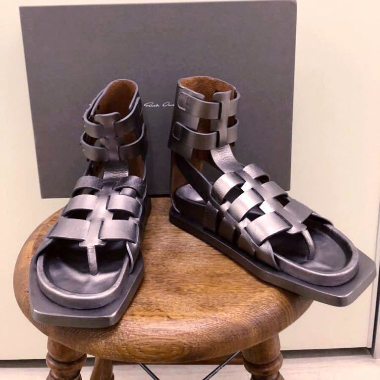 【Rick Owens】リックオウエンス メタリック グラディエーター サンダル グルカ 36 レザー 編み込み フラット ランウェイ コレクション_画像3