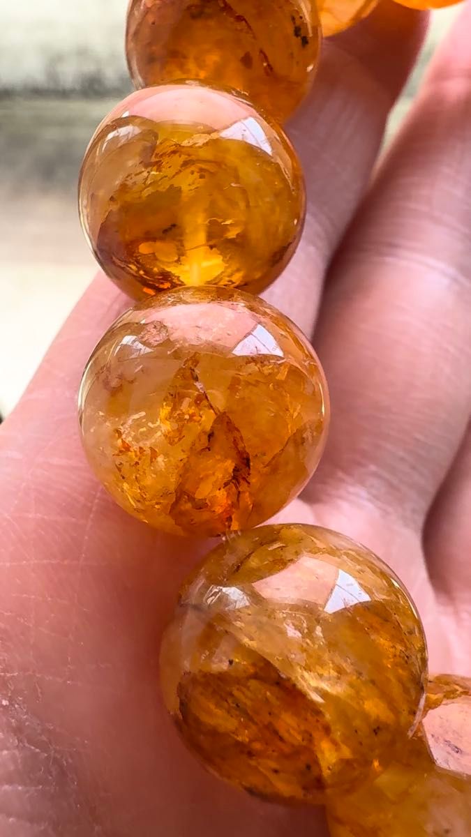 大玉 イエローライモナイトインクォーツ ブレスレット パワーストーン 天然石 虹