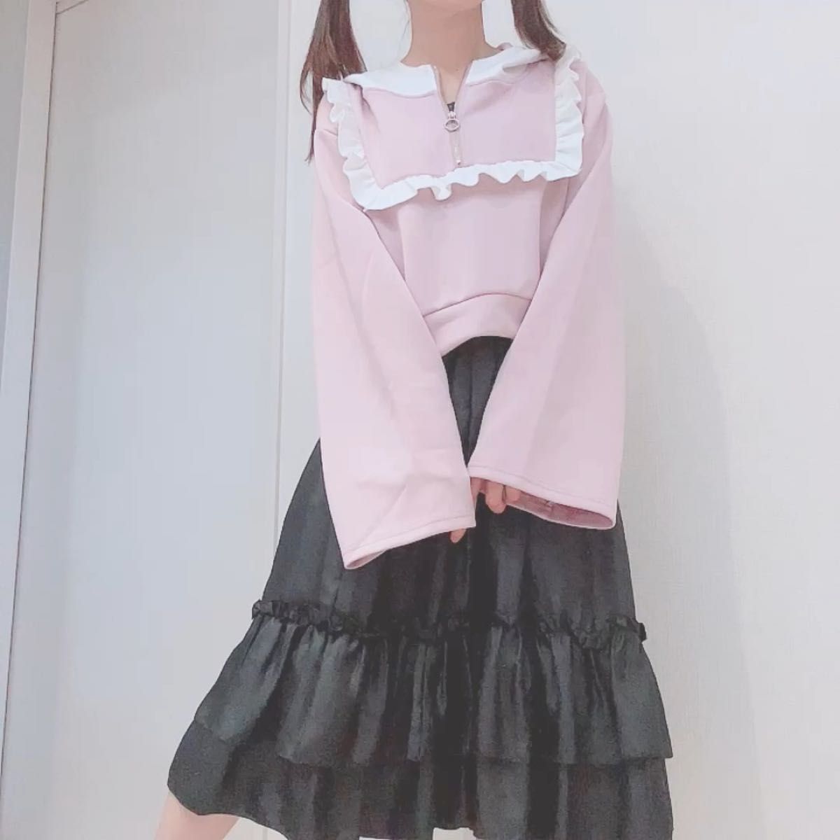 【新品】axes femme POETIQUE ハーフジップフリルパーカー 定価5,500円 アクシーズファムポエティック