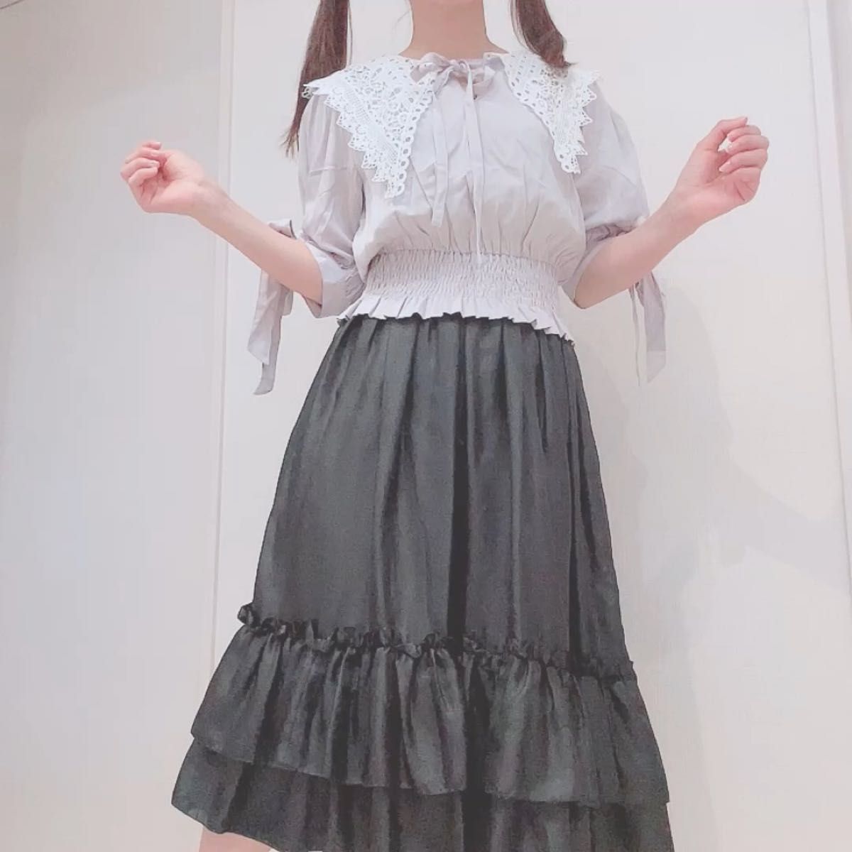 【新品】axes femme POETIQUE セーラーレース襟ショートBL サックス M 定価5,500円