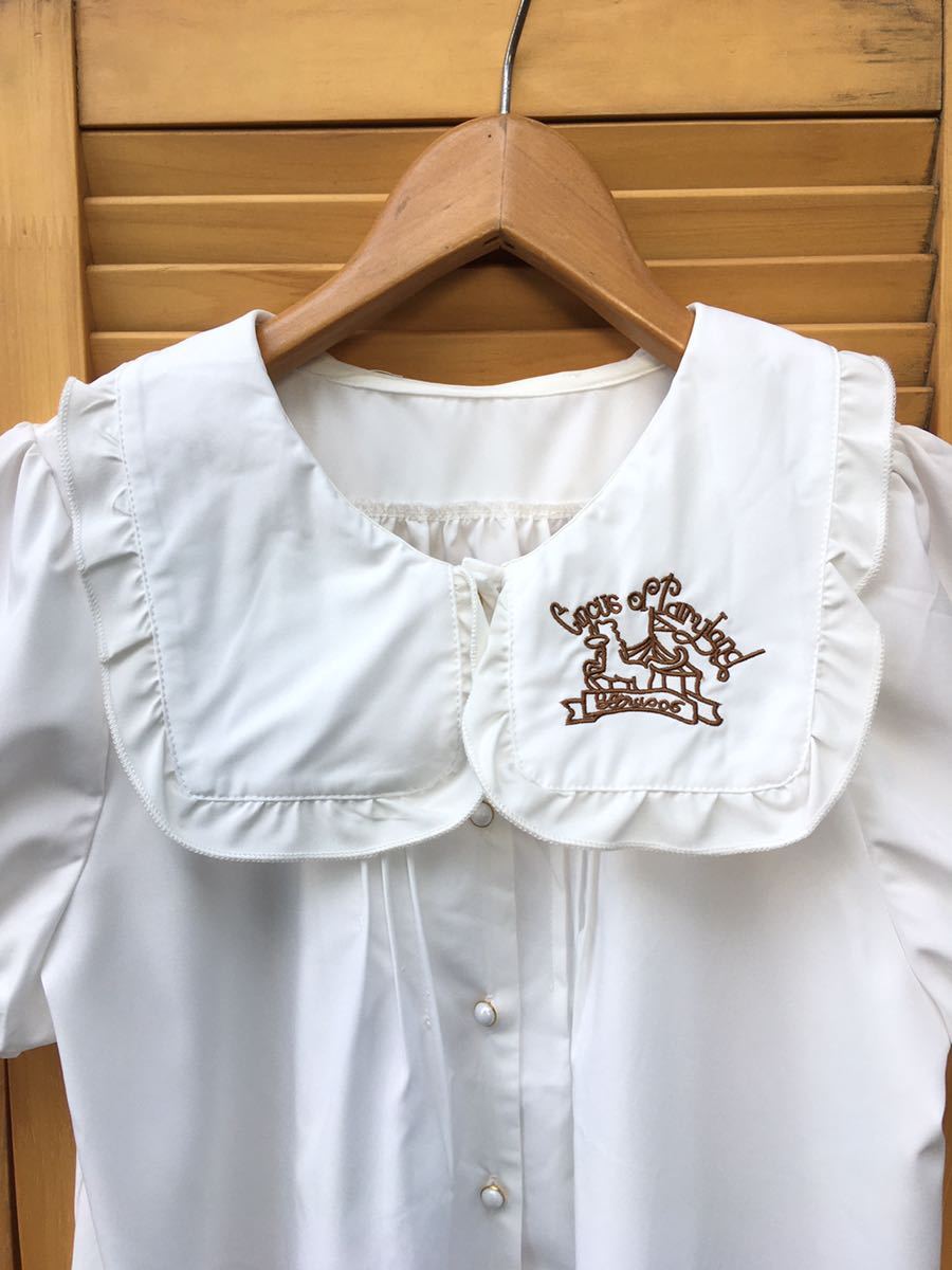 イギリスヨーロッパvintage フリルブラウス刺繍 frill blouse shirt パフスリーブ半袖 白 ホワイト ブラウス シャツLV487