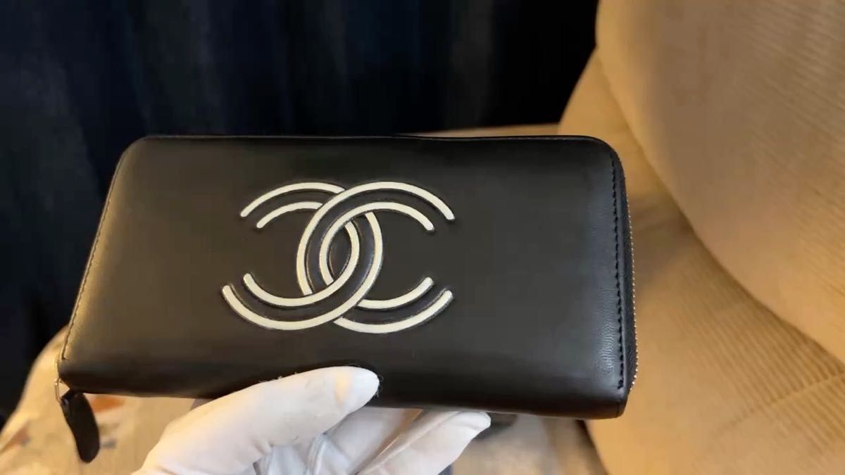 正規品 CHANEL シャネル レザー ラウンドファスナー 長財布 ブラック
