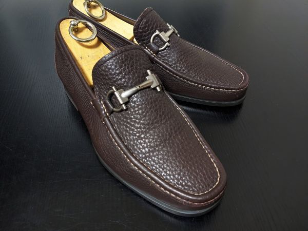 フェラガモ 7EEE Ferragamo ガンチーニ シボレザー ソフトドレスローファー 濃茶 48