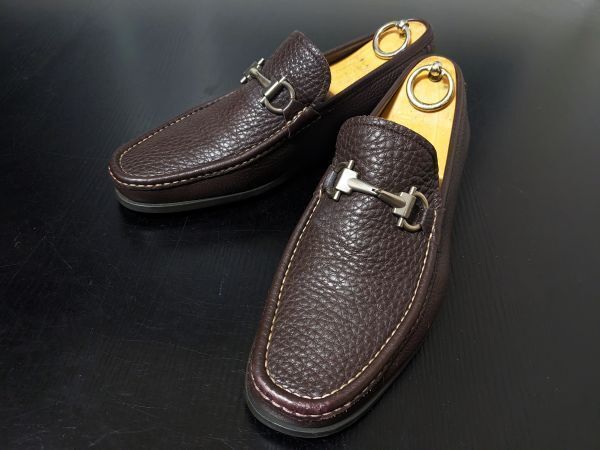 フェラガモ 7EEE Ferragamo ガンチーニ シボレザー ソフトドレスローファー 濃茶 48