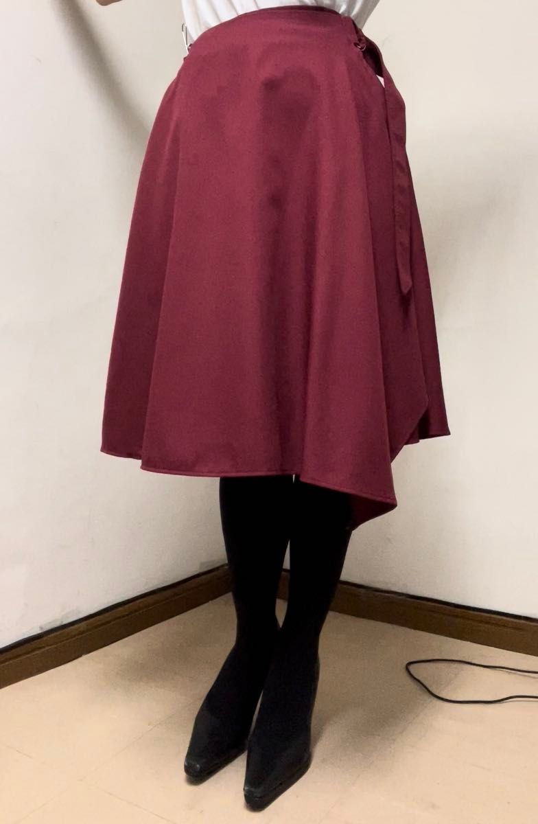 P00270 miracle closet ラップ風 フレアスカート バーガンディ 美シルエット Mサイズ ウエストゴム