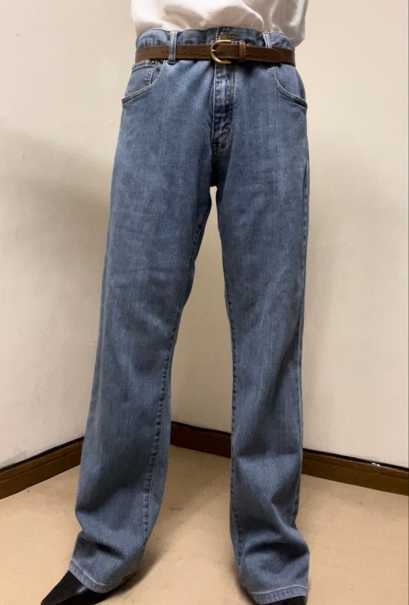P00282 USA製 Hanes ストレートデニムパンツパンツ ウエスト82cm ブルー 柔らかいデニム Lサイズ 男女兼用