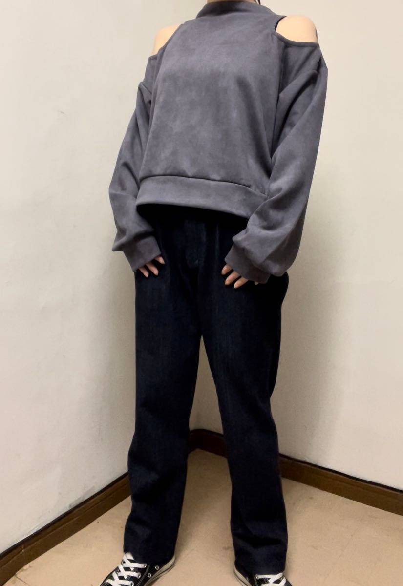 P00306 Adoon plain Ladies ショルダースリットトップス スウェット パープル系 フリーサイズ
