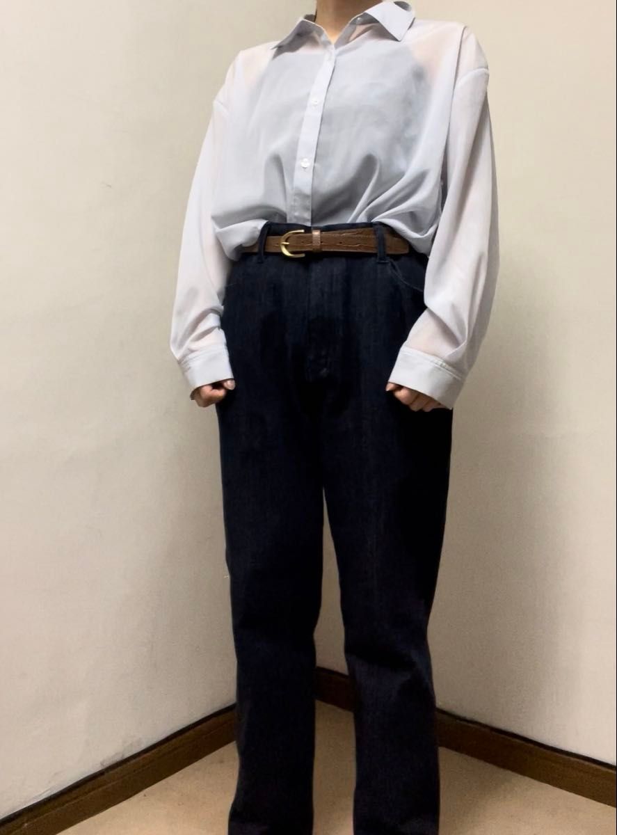 P00319 COLZA パフスリーブ光沢感ショート丈 ブラウス 長袖 Lサイズ サラッと涼しげ グレー オフィスカジュアル