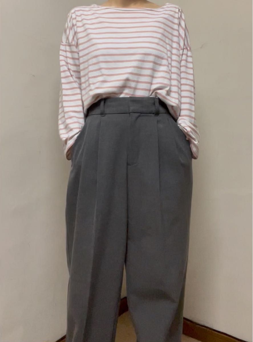 P00326 ピンクボーダー ロングTシャツ 長袖 フリー Tシャツ ナチュラル