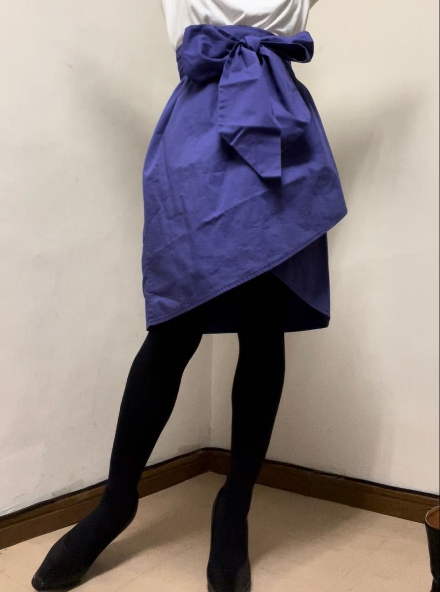 P00269 YVES SAINT LAURENT 90's リボン ラップスカート チューリップスカート サンローラン