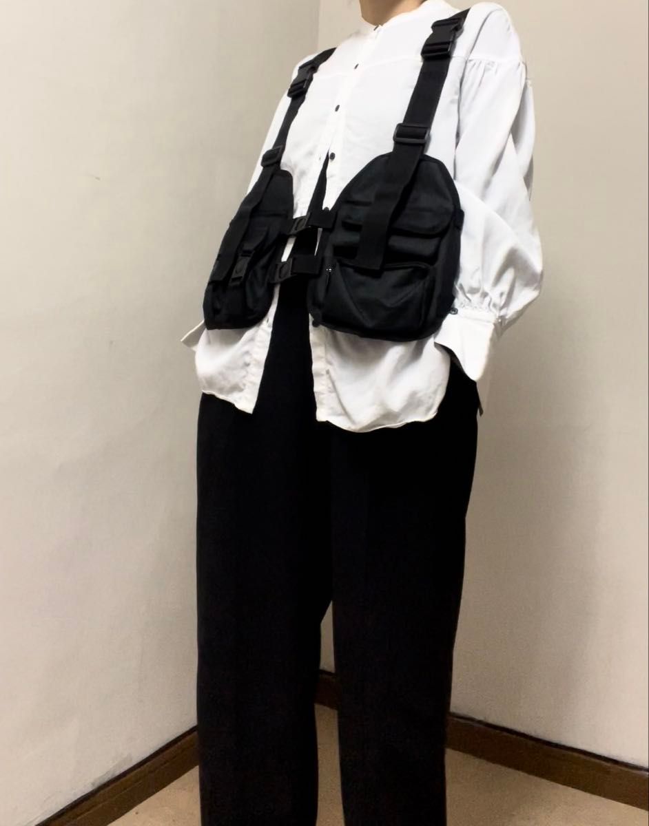 P00329 フィッシングベスト アウトドア ボディバッグ 多機能 オシャレグッズ フリーサイズ 男女兼用 ブラック
