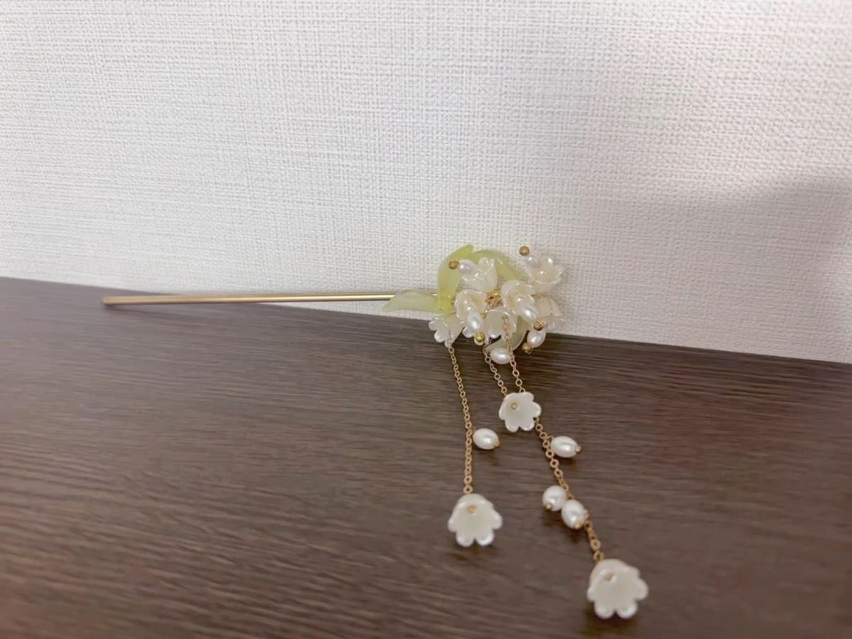 ヘアアクセサリー 髪飾り かんざし 和装 洋装 フラワーモチーフ パール ゴールド