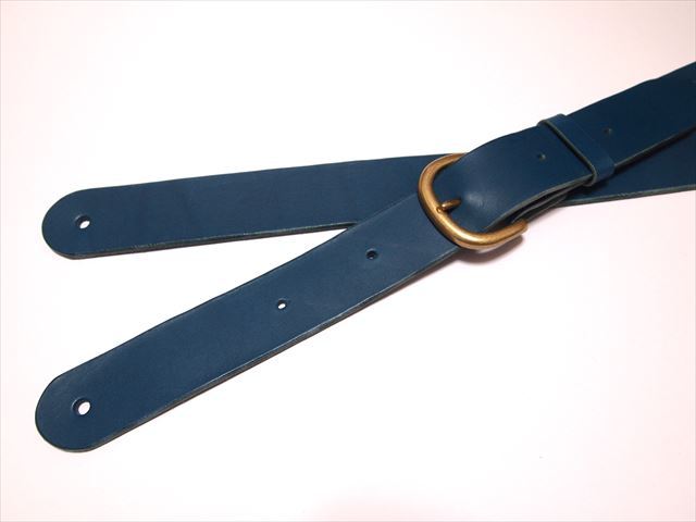 40mm ハンドメイド レザー ギターストラップ 【青】本革B
