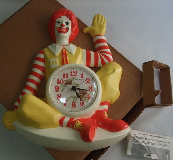 VINTAGE 80s Ronald McDonald CLOCK ドナルド・マクドナルド 掛時計 ビンテージ 非売品 マック ロナルド 米国製