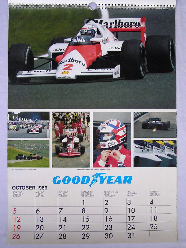 【非売品】`86 F1 グッドイヤー ポスター カレンダー フェラーリ ラウダ プロスト マンセル ピケ セナ ベルガー アルボレート ヨハンソン