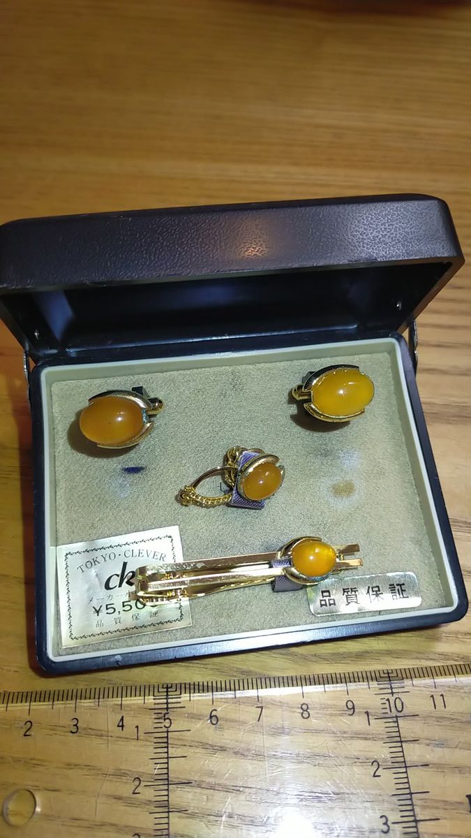 べっ甲鼈甲? 琥珀?カフスボタン ネクタイピン セット タイピン
