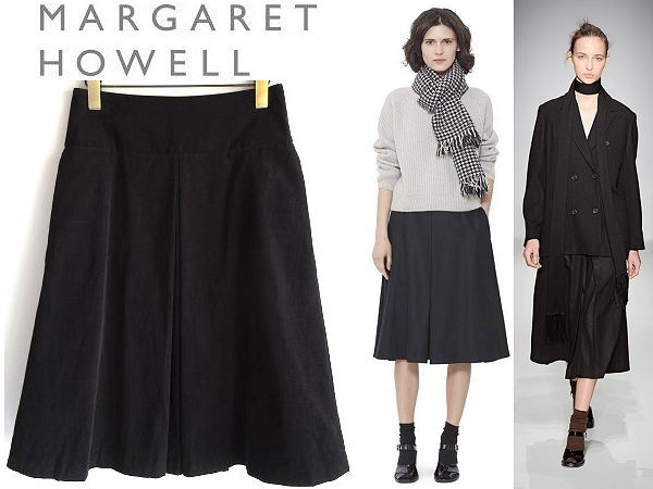 美品 コレクション使用 MARGARET HOWELL マーガレットハウエル 2015AW BABY NEEDLECORD 極細コーデュロイ タックスカート 1 黒 定価34560円