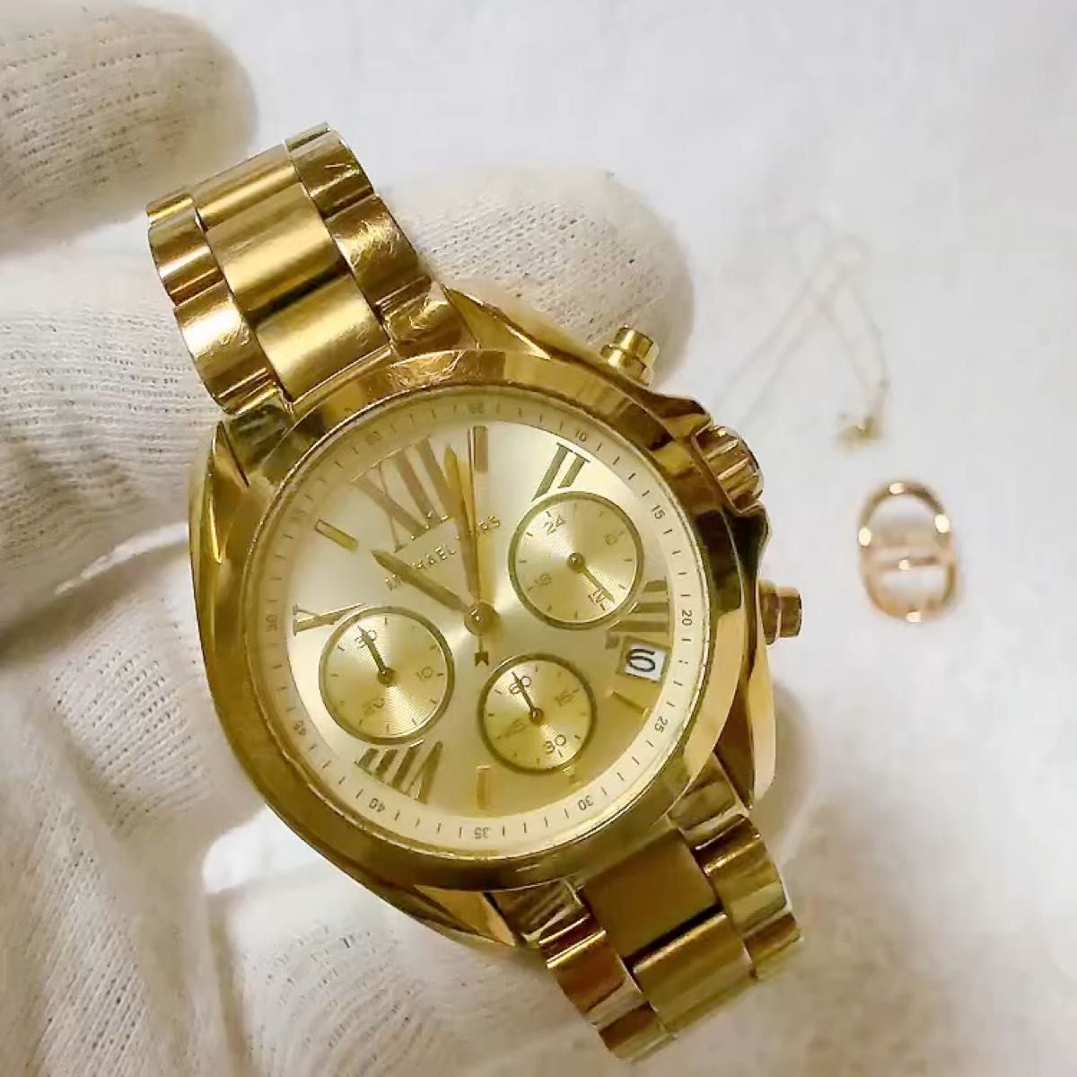 MICHAEL KORS ゴールド クロノグラフ腕時計 男女でもオッケーです