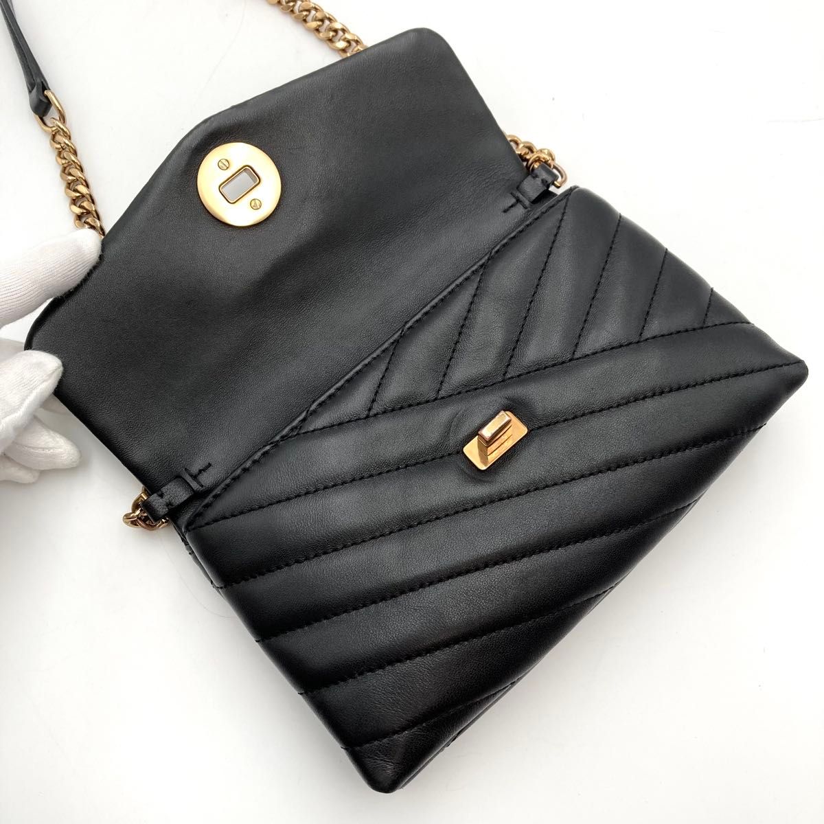 ★美品★トリーバーチ キラ 2way ハンドバッグ ターンロック チェーン 黒 激レア【美品】TORY BURCH トリーバーチ キラ チェーン