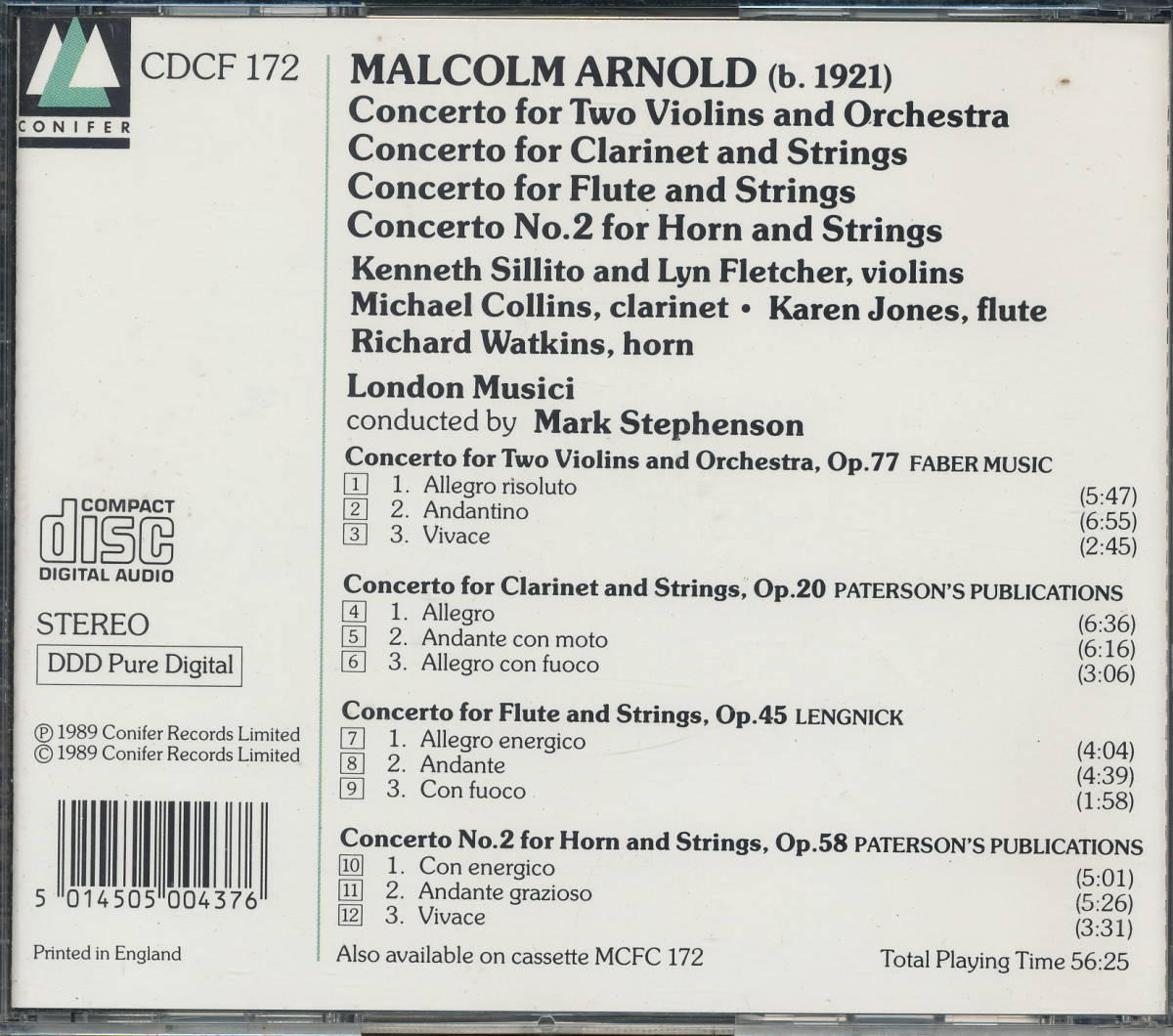 MALCOLM ARNOLD マルコム・アーノルド：Concertos/協奏曲 Op.77, 20, 45, 58　　London Musici／Mark Stephenson_画像2