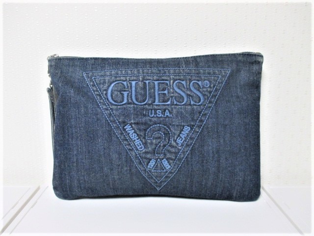 ☆GUESS ゲス ヴィンテージ加工 デニム地 クラッチバッグ/ユニセックス☆インディゴ