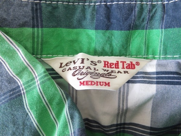 〈送料280円〉LEVI'S RED TAB リーバイス メンズ チェック ボタンダウン 半袖シャツ M 黄緑紺白_画像2
