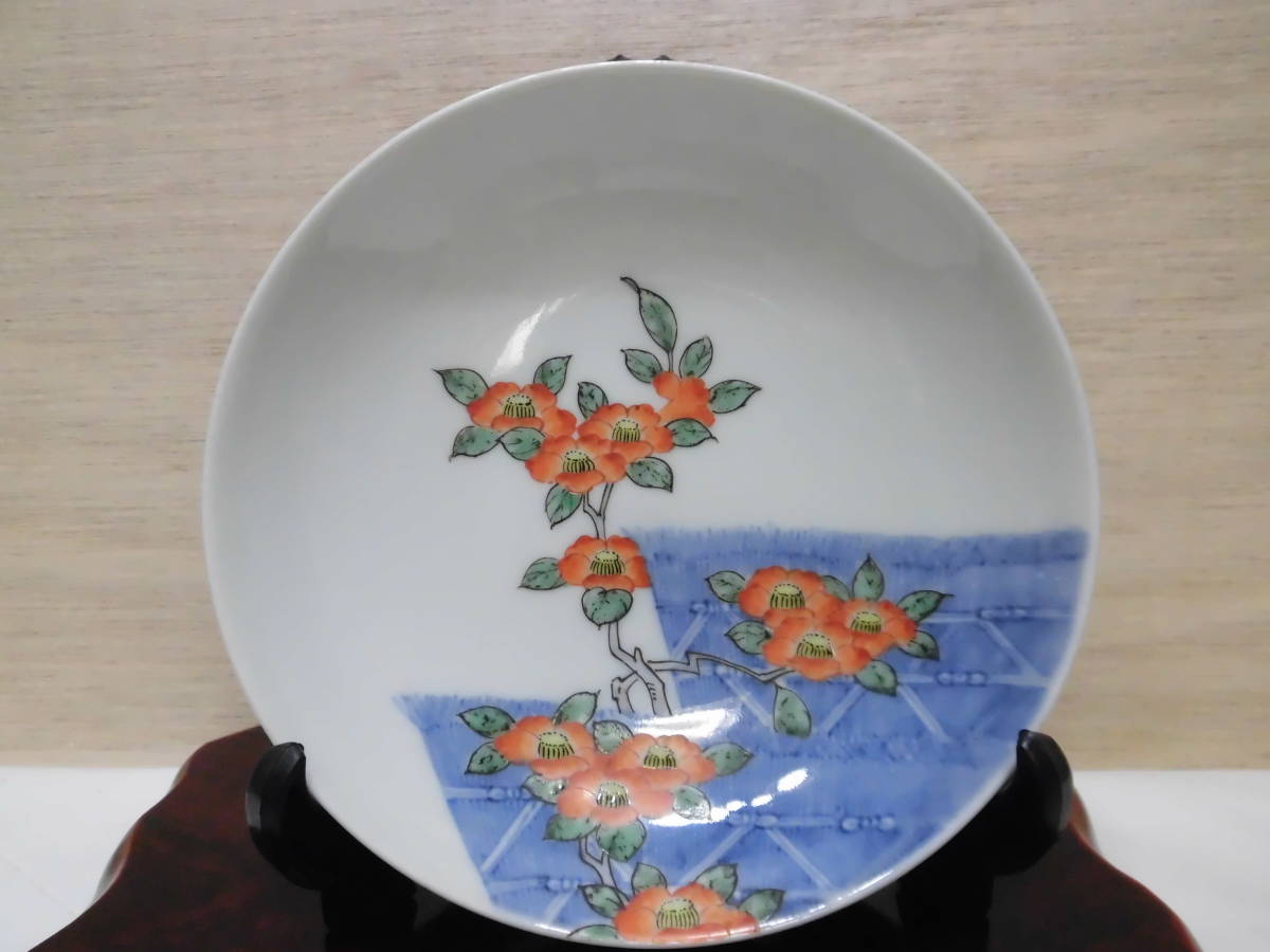 献上品、色絵、椿花文五寸皿鍋島焼(裏文=シダ文)江戸後期 www.lram