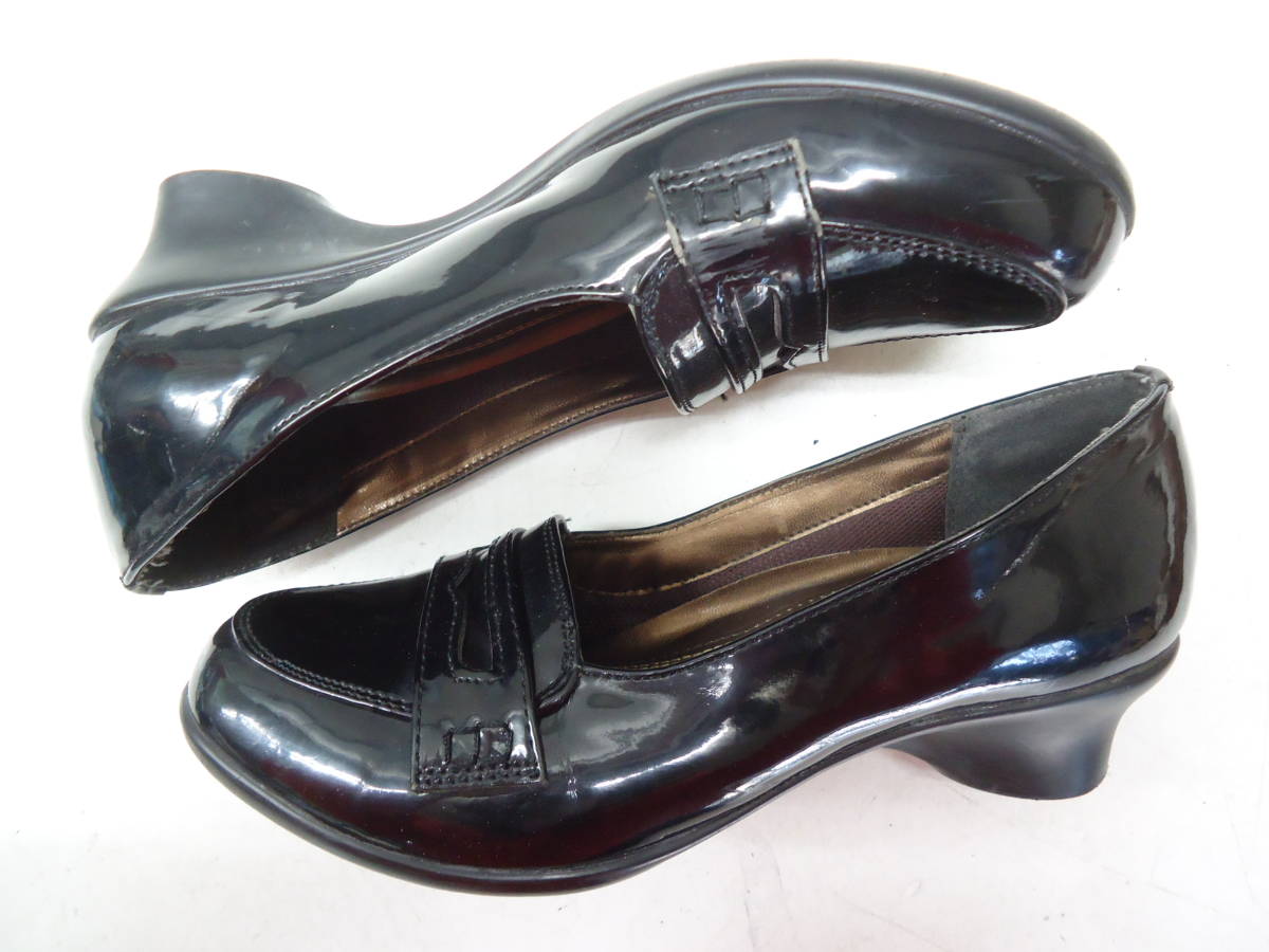 RECONTI design/li Conte . design #23.0cm degree # enamel waterproof Wedge heel rain Loafer pumps # black ##20503MK292_23