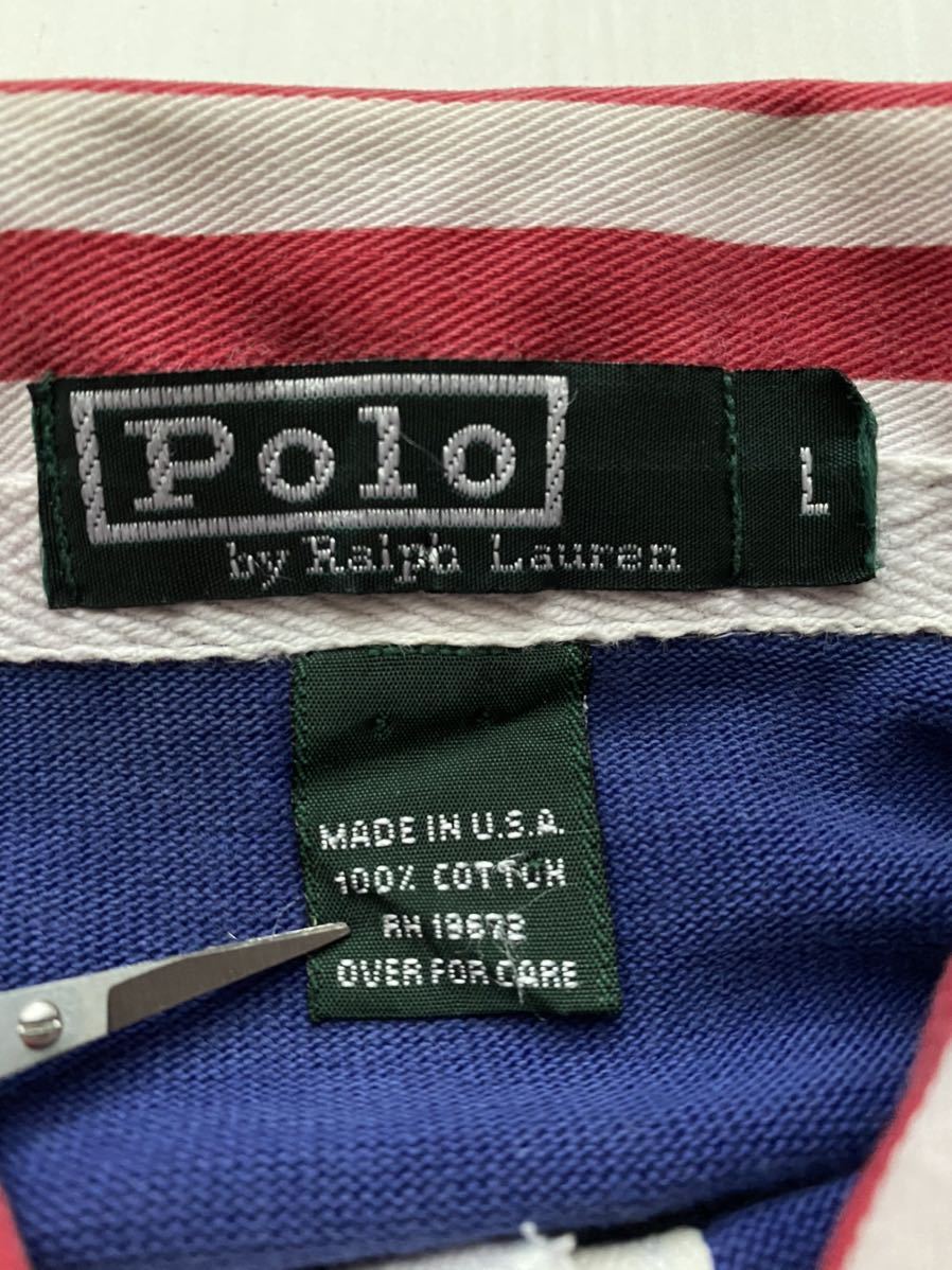  free shipping beautiful goods USA made 1987 POLO Ralph Lauren CrossFlag Cross flag Rugger shirt vintage Vintage SPORT COUNTRY RRL 1992 blue 