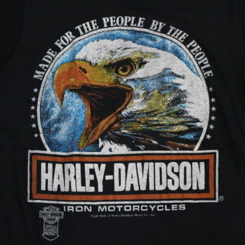 80s~ HARLEY-DAVIDSON イーグル Tシャツ S ブラック 両面プリント