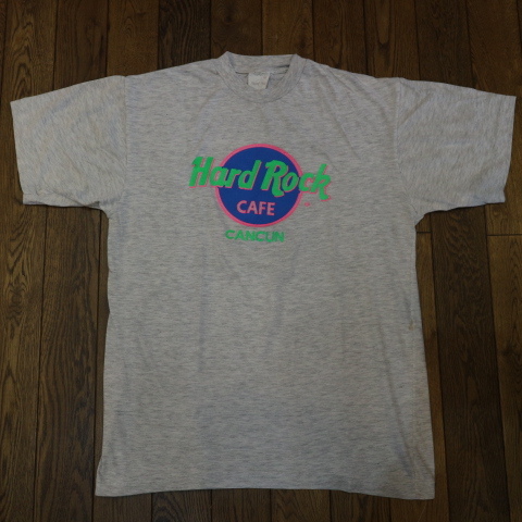 90s Hard Rock Cafe Cancun Tシャツ M グレー ハードロックカフェ ロゴ 半袖 企業 レストラン_画像2