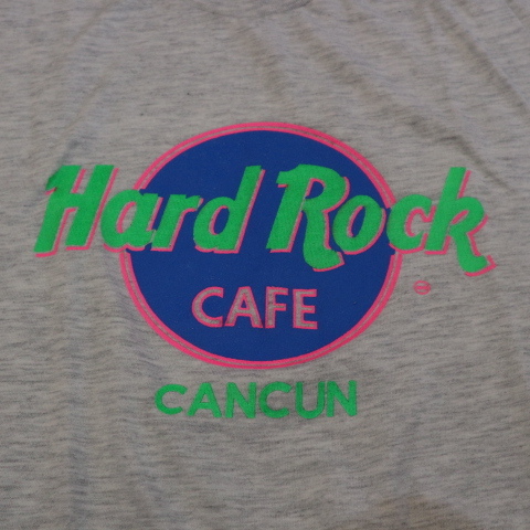 90s Hard Rock Cafe Cancun Tシャツ M グレー ハードロックカフェ ロゴ 半袖 企業 レストラン_画像3
